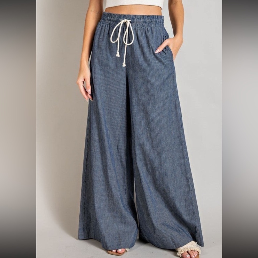 Eesome PINSTRIPED TIE WAIST WIDELEG PANTS